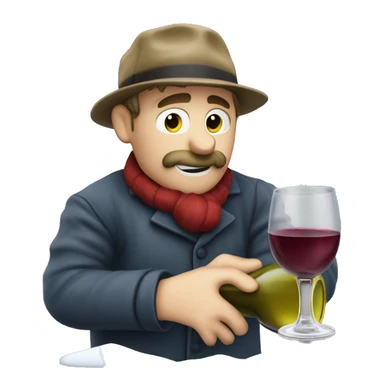 Drunken postman in snow drinking from wine decanter sticker