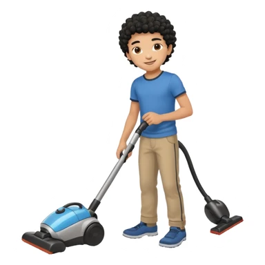 Emoji to encourage kids to do chores - should contain something about house chores, ok replace the broom with a vaccum make it atheltic boy 8 years old - egyptian with curly hair but not too curly -  sticker