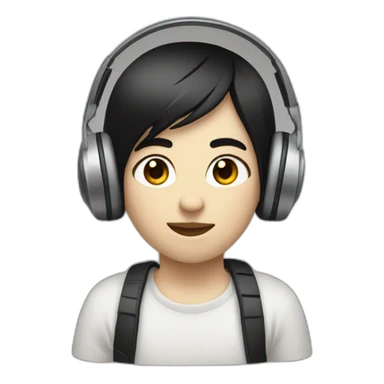 small black hair and white skin tone person listening to music  sticker
