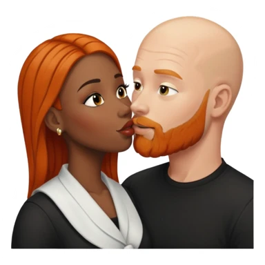 White bald man with ginger orange facial hair and beard kissing black women with long black hair with brown highlights  sticker