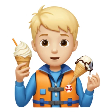 boy kid wearing lifejacket, eating ice cream sticker