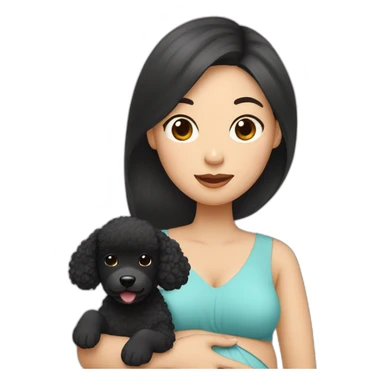 a asian pregnant woman with black poodle sticker