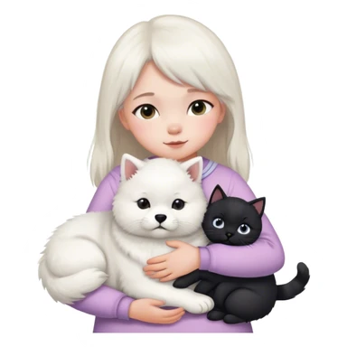 Samoyed and black British cat hug children in pastel clothes sticker
