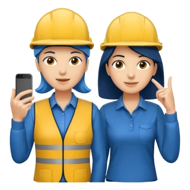 Um homem e uma mulher amarelos com capacete azul escuro e camisa social cinza. Um deles deve estar segurando um megafone  sticker