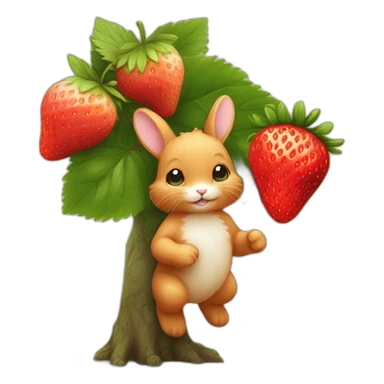 A little ginger bunny nibbling a strawberry off a small tree sticker