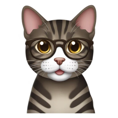 Striped wenge domestic shorthair cat with white mouth wearing glasses sticker