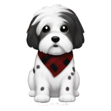 white dog with black spots havanese dog with red and black plaid sweater Boy sticker