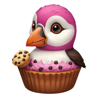 pink puffin eating a muffin sticker