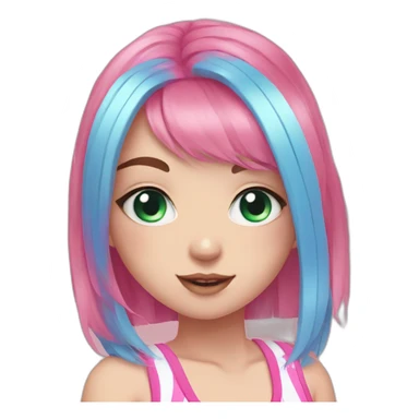 egirl blue eyes pink hair with swim suit watermelon sticker