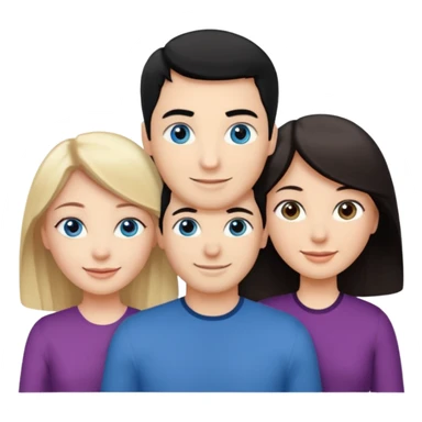 Blond woman with blue eyes on left. And a Man with black hair and grey eyecolor in the middle. And a blank woman with brown hair and grey eyes on the right. Happy together sticker