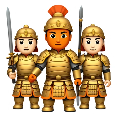 Terracotta Army Xi'an, simplified emoji style with bold outlines and bright colors, cartoon style ancient warrior statues sticker