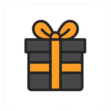 black gift box, orange ribbon, festive, clean lines sticker