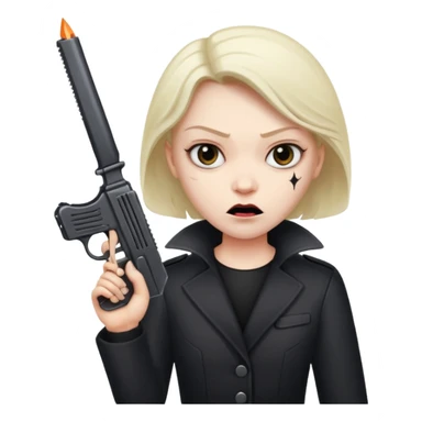 an evil face with a gun or a knife in their hand sticker