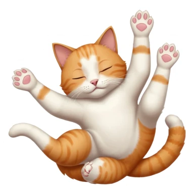 ginger and white small cat eyes closed lying down upside down with paws stretched out straight in different directions sticker