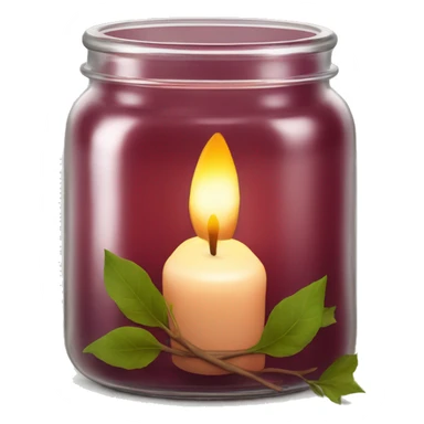  maroon candle in open glass jar with leaves  sticker