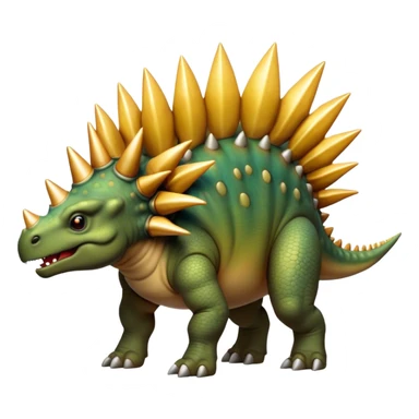 Cinematic Noble Stegosaurus Portrait Emoji, Poised and dignified, with a sturdy, low-slung body adorned by a distinctive row of bony plates along its back and a spiked tail, a small, determined head with observant eyes, Simplified yet sharply defined features, highly detailed, glowing with a soft, earthy radiance, high shine, intelligent and resolute, stylized with an air of ancient armored majesty, focused and alert, soft glowing outline, capturing the essence of a watchful and confident Stegosaurus that appears ready to lumber out of the screen with effortless authority! sticker