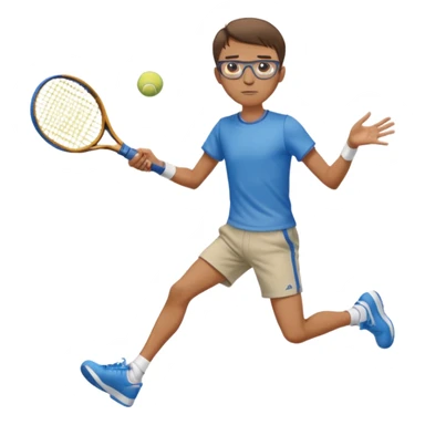 homme l'air cool taille moyenne corpulence maigre cheveux chatain court yeux bleus lunettes photo de pieds en pantalon qui fait du tennis sticker