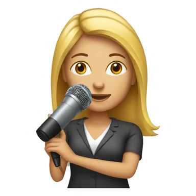 one reporter woman with a microfone sticker