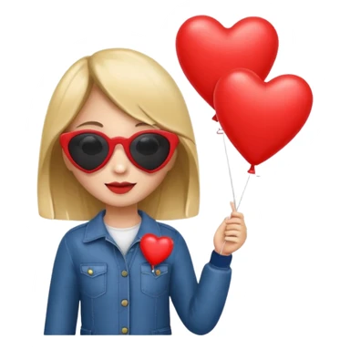 girl with sun glasses holding red heart balloon sticker