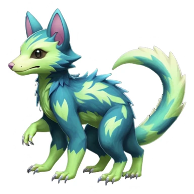 Realistic Sharp swampy mossy elemental ivy detailed Colorful translucent luminescent glowing Trico-Noibat-batty-Sergal-Furret-Ferret-Wolverine-Vernid-furry-fursona-fusion-Fakemon-animal-hybrid-creature, full body sticker