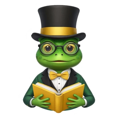 frog wearing top hat with glasses and yellow book sticker