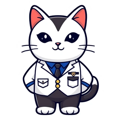 Tuxedo cat wearing a allied universal security uniform  sticker