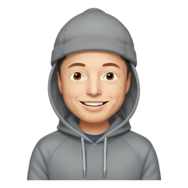 elon musk in gray hoodie full height, wear hoodie hat, happy sticker