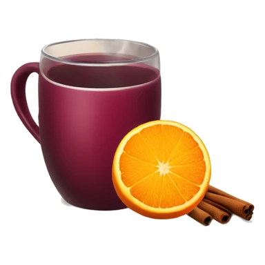 A Christmas mug of hot mulled wine, steaming with a cinnamon stick outside and an orange slice next to it sticker