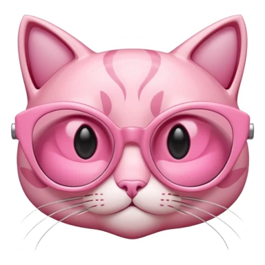 A 3D cartoon rose-pink cat-eye shaped spectacle, glossy curved frame, soft reflections, isolated on plain background. only glasses. sticker