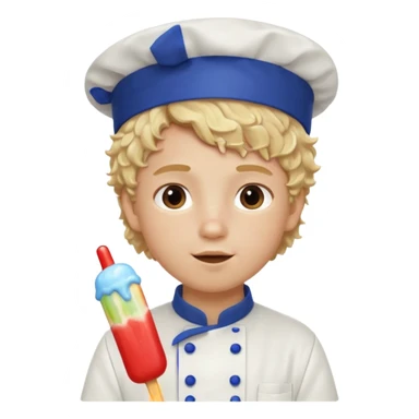 boy blonde curly hair, chef, eating ice pop sticker