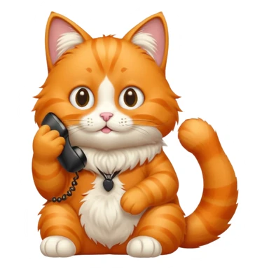 phone，The orange cat is sitting and making a phone call. sticker