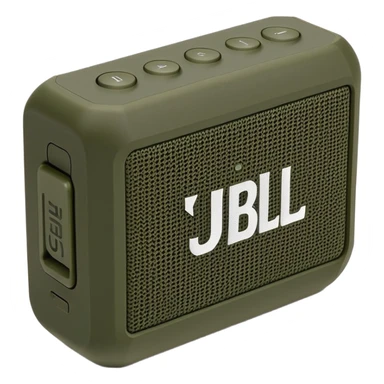 Khaki colored JBL Go 4 bluetooth speaker, small portable audio device, rugged design, army green, angled view sticker