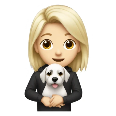 Tom boy with short blonde hair kissing a black and white dog with long hair sticker