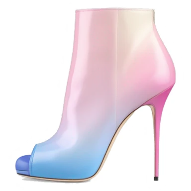 Realistic isolated top view of a pair of bubblegum pink,periwinkle off white,,pastel pink and pastel light blue ombre Jimmy Choo stiletto peep toe ankle boots. sticker