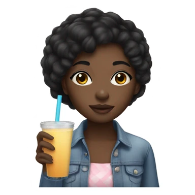 Black girl with black hair drinking smoothie sticker