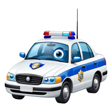 A police patrol car with big eyes and a brave, happy expression sticker