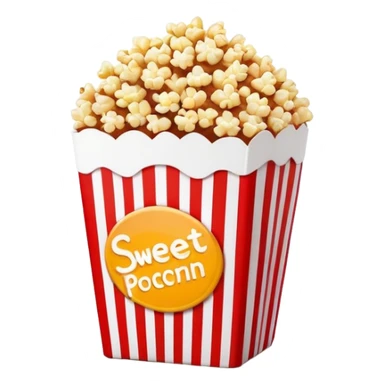minimalist sweet popcorn emoji style, red and white popcorn box, caramel popcorn sticker