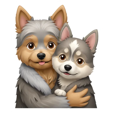 Old yorkie hugging a husky dog sticker