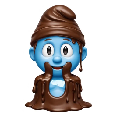 A blue Smurf covered in chocolate sticker