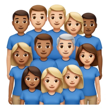 CREA UN EMOJI DE 7 PERSONAS HOMBRES Y MUJERES, CON CAMISA AZUL SOLO 7 SIETE PERSONAS sticker