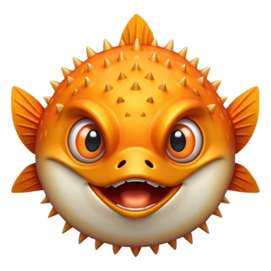 All Orange BlowFish Eyes Facing Forward all Spikes with mouth open sticker