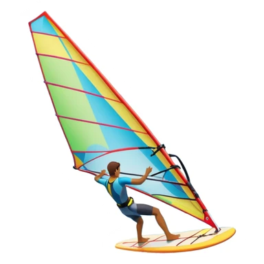 A windsurfer gliding across the ocean, with a vibrant sail catching the wind. The scene captures the motion of the board riding the ocean waves, surrounded by the bright blue sky and ocean, symbolizing the excitement and skill required in the sport of windsurfing. sticker