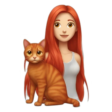 Red long hair girl with red cat sticker