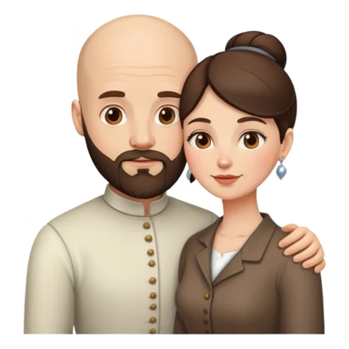 Bald man with a beard and his brunette wife in love sticker