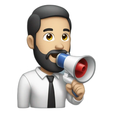 a white man with a black beard, holding a megaphone next to his mouth sticker