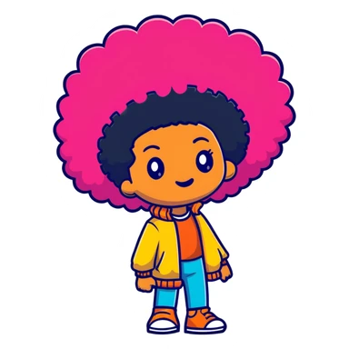 Funky character with colorful afro hairstyle, disco style sticker
