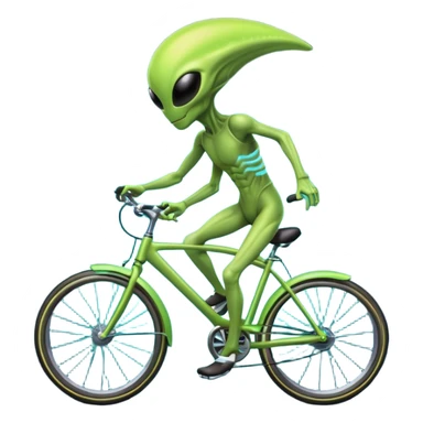 energy alien riding a bicycle, glowing light body, floating energy trails, non-physical alien form interacting with bike, fantasy sci-fi vibe, 3D cartoon, mobile game icon style, clean background, no text, no watermark
 sticker