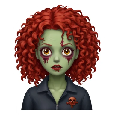 Emoji zombie feminino estilo iPhone com cabelo cacheado volumoso vermelho  sticker