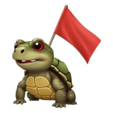 A cute little snapping turtle with a red warning flag sticker
