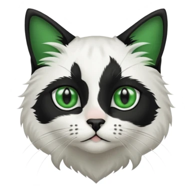black and white long hair cat. green eyes. black nose. black splotch in the shape of a star near nose (on the right side). sticker